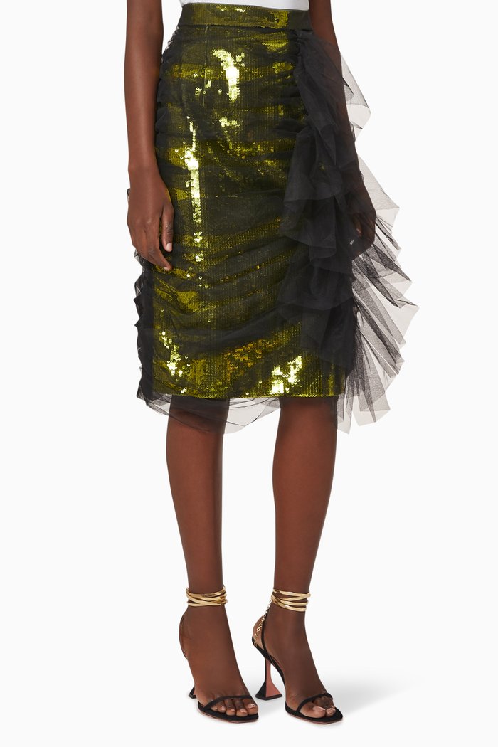 

Cecilia Ruched Sequinned Skirt, Green