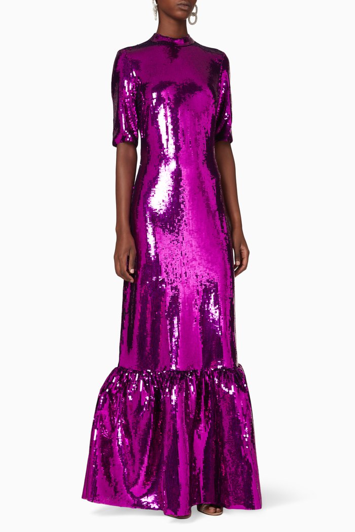 

Kora Sequinned Flounce Gown, Purple
