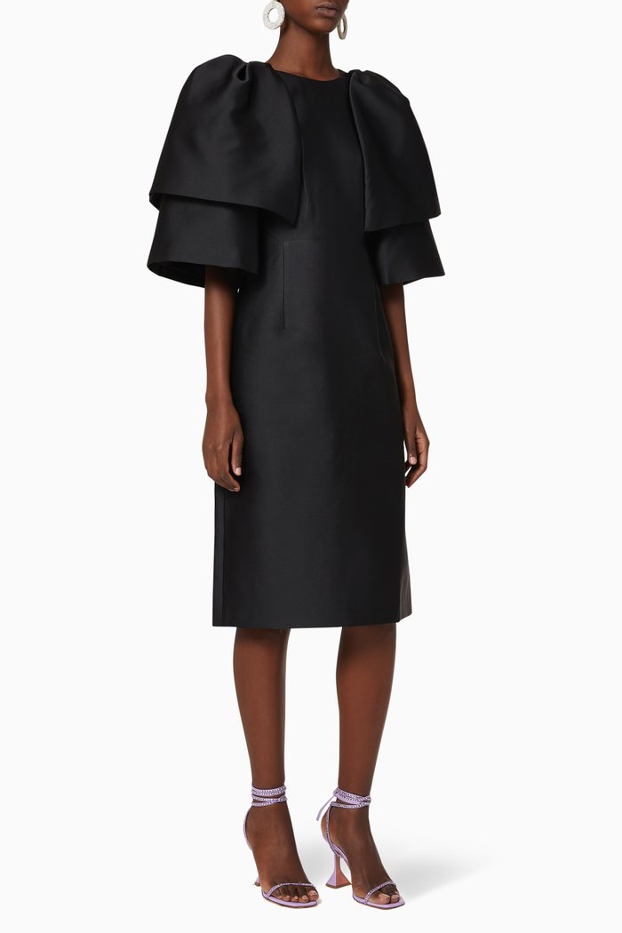 

Hilda Tiered Sleeve Satin Midi Dress, Black