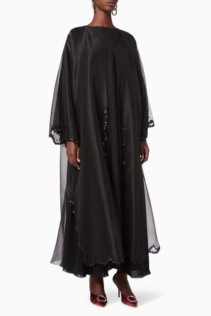 

Embellished Organza Abaya Set, Black