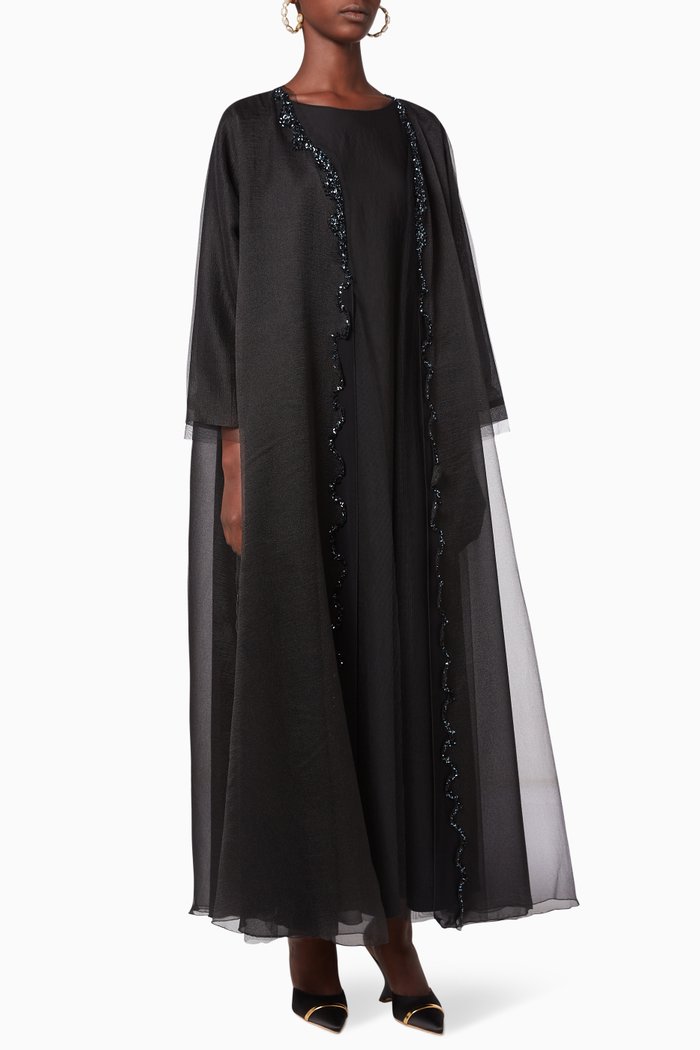 

Embellished Organza Abaya Set, Black