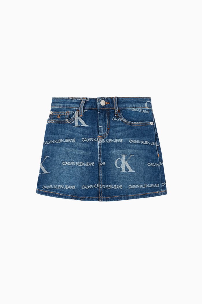 

CK Monogram Denim Skirt, Blue