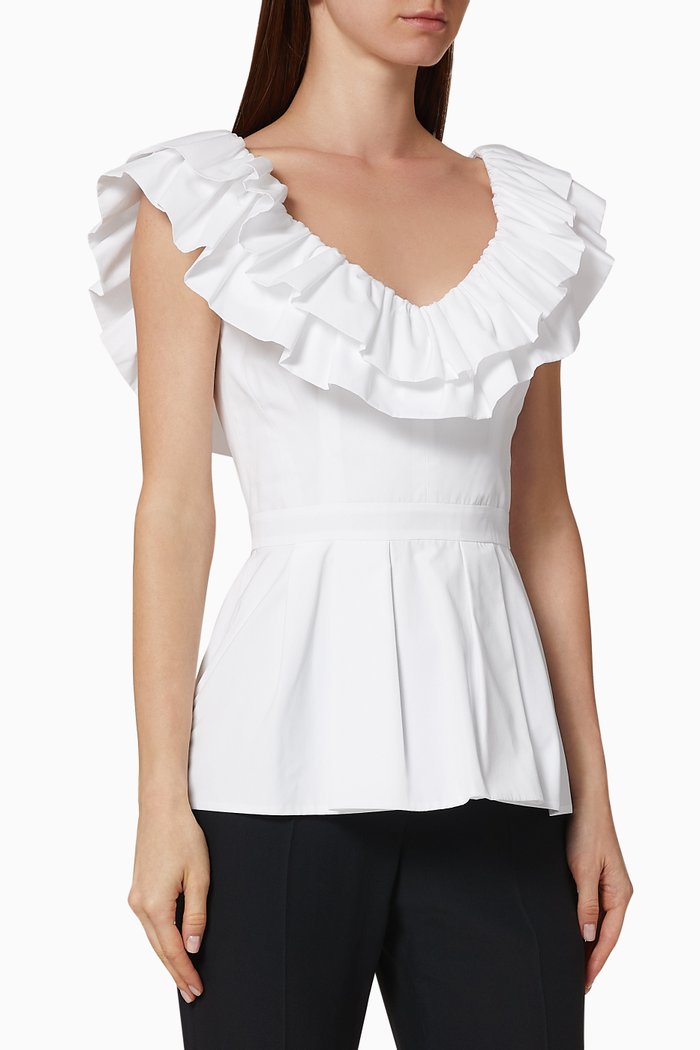 

Cotton Poplin Ruffle Peplum Top, White