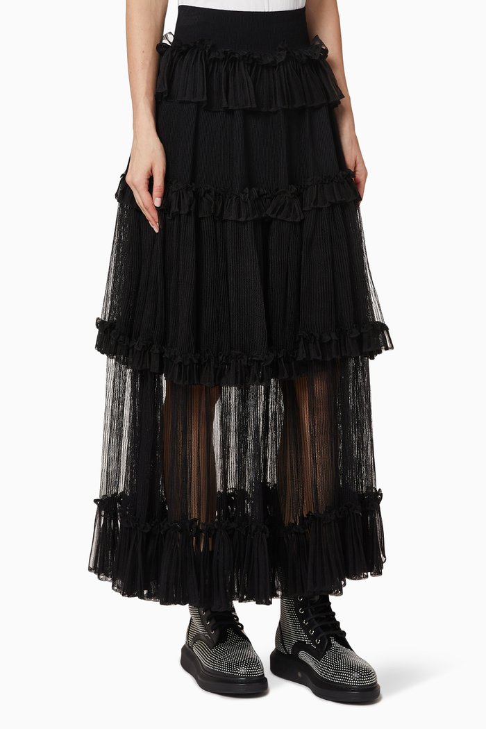 

Sheer Silk Tiered Skirt, Black