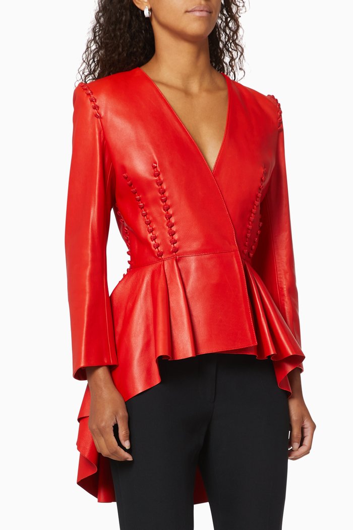 

Leather Peplum Biker Jacket, Red