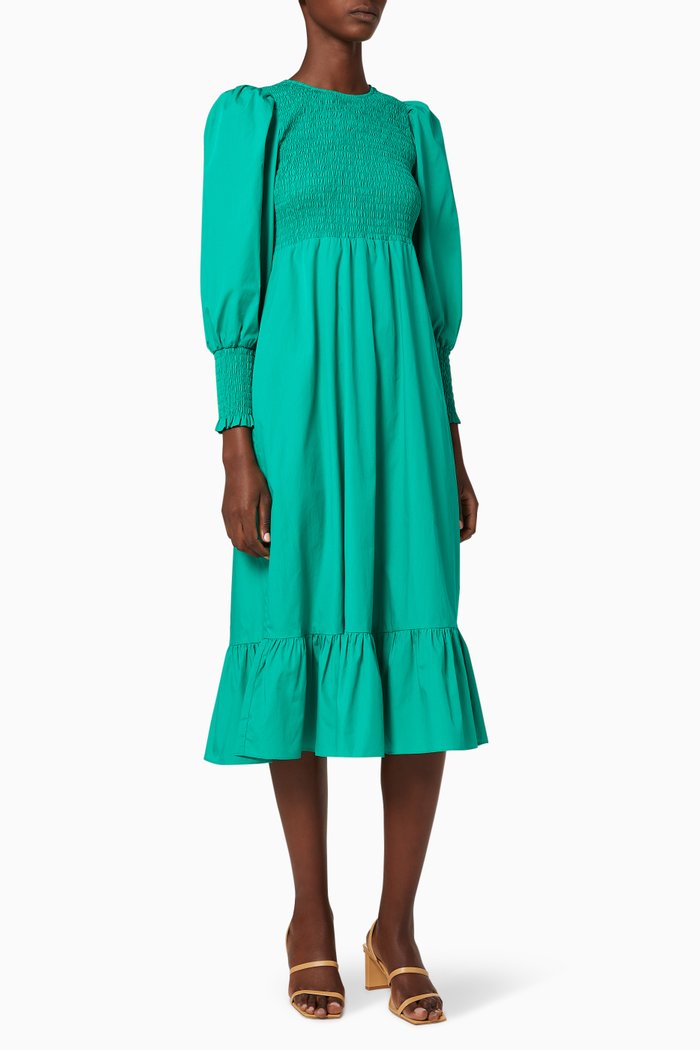

Karoline Smocked Cotton Dress, Green