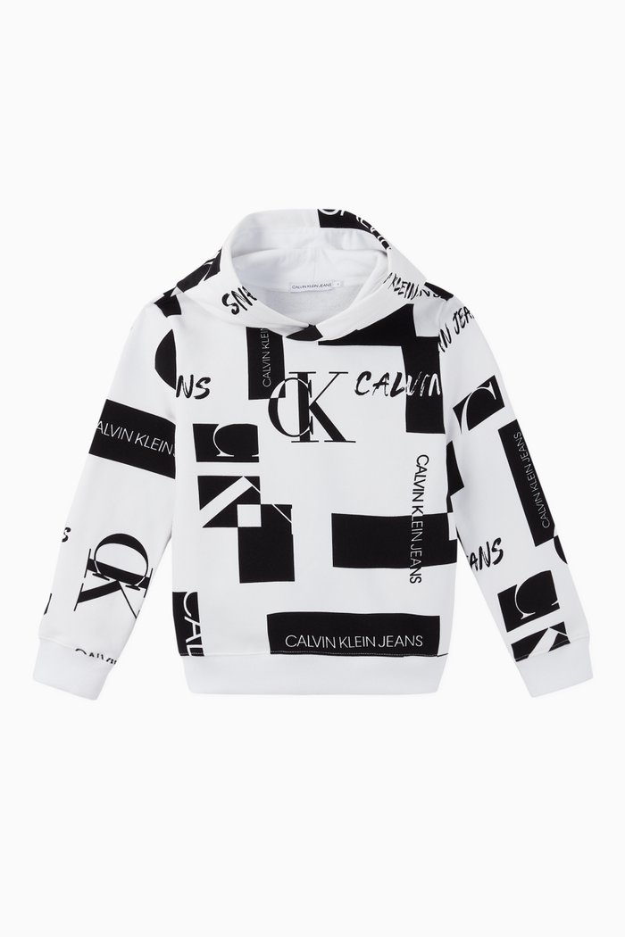 CK Patch Hooded Cotton Sweatshirt, White