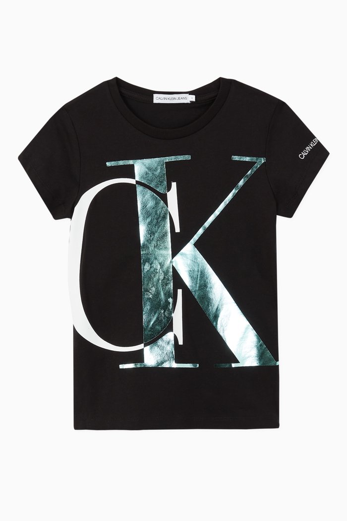 

CK Metallic Monogram Jersey T-Shirt, Black