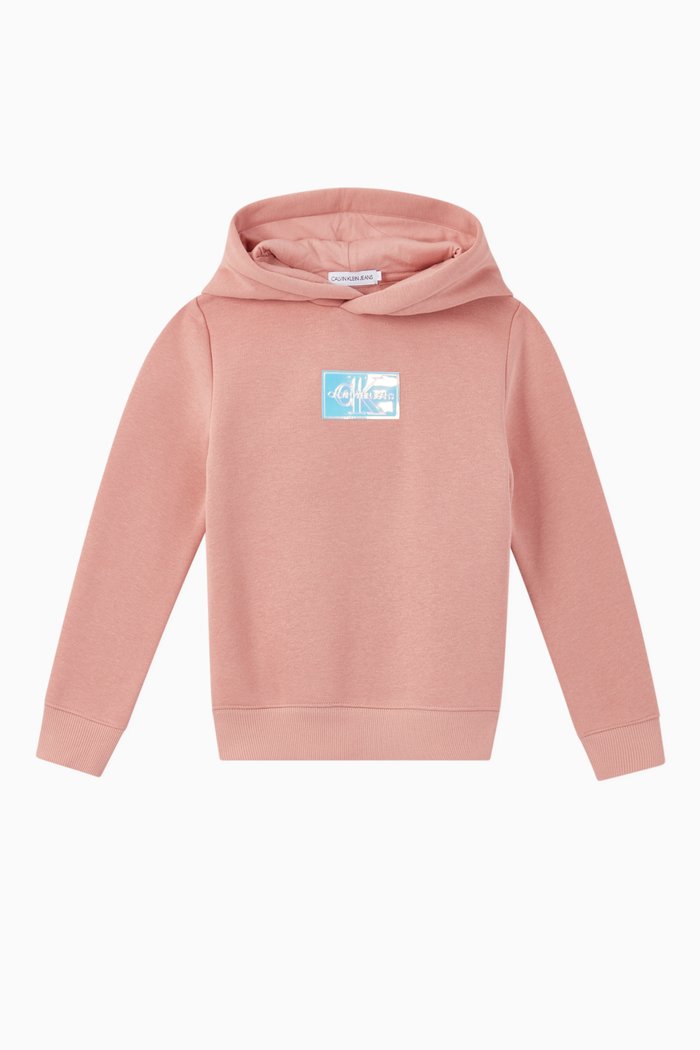 

CK Monogram Badge Hooded Sweatshirt, Pink