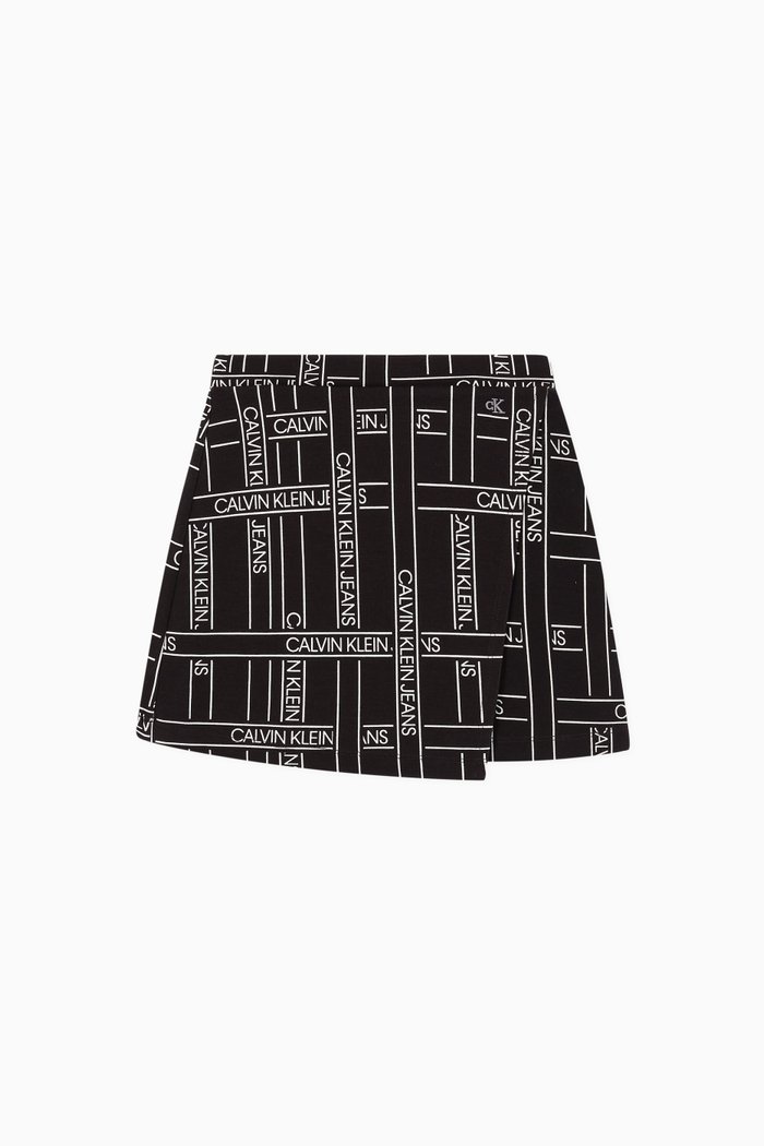 

Logo Tape Print Viscose Skirt, Black