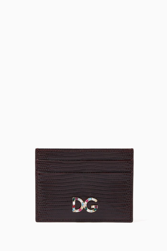 

Strass Logo Cardholder in Iguana Embossed Leather, Burgundy