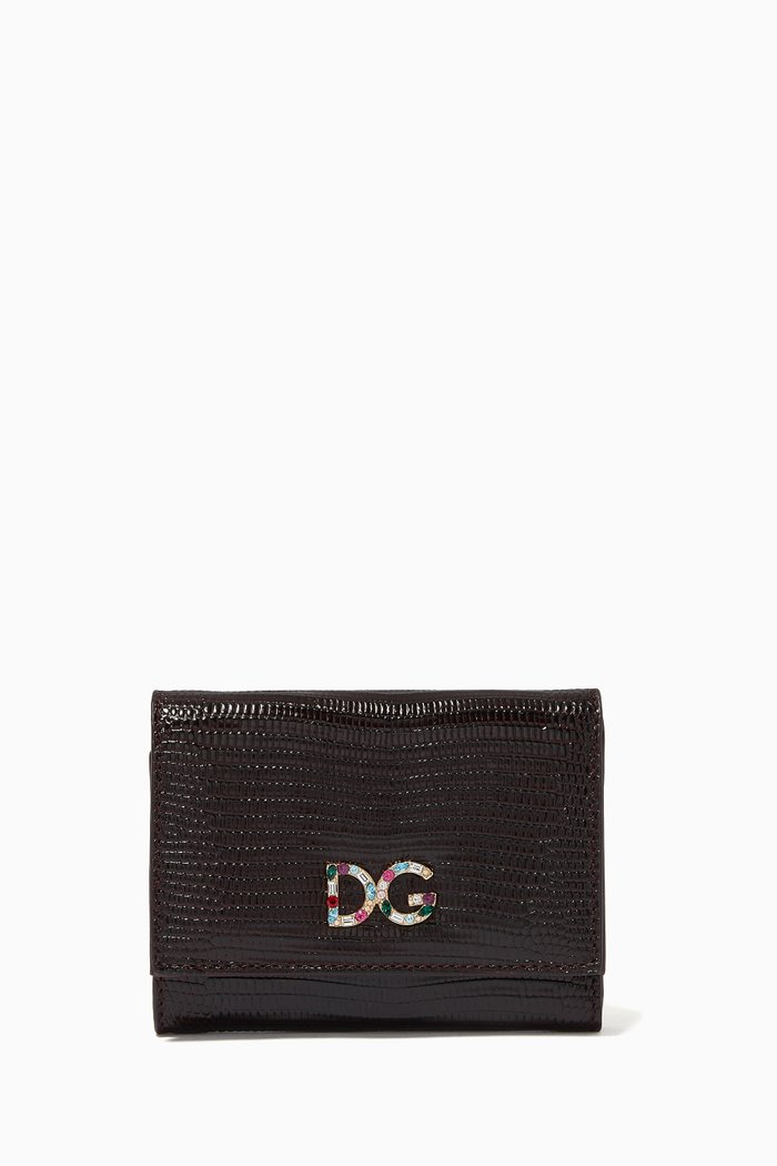 

Strass Logo Wallet in Iguana Embossed Leather, Burgundy
