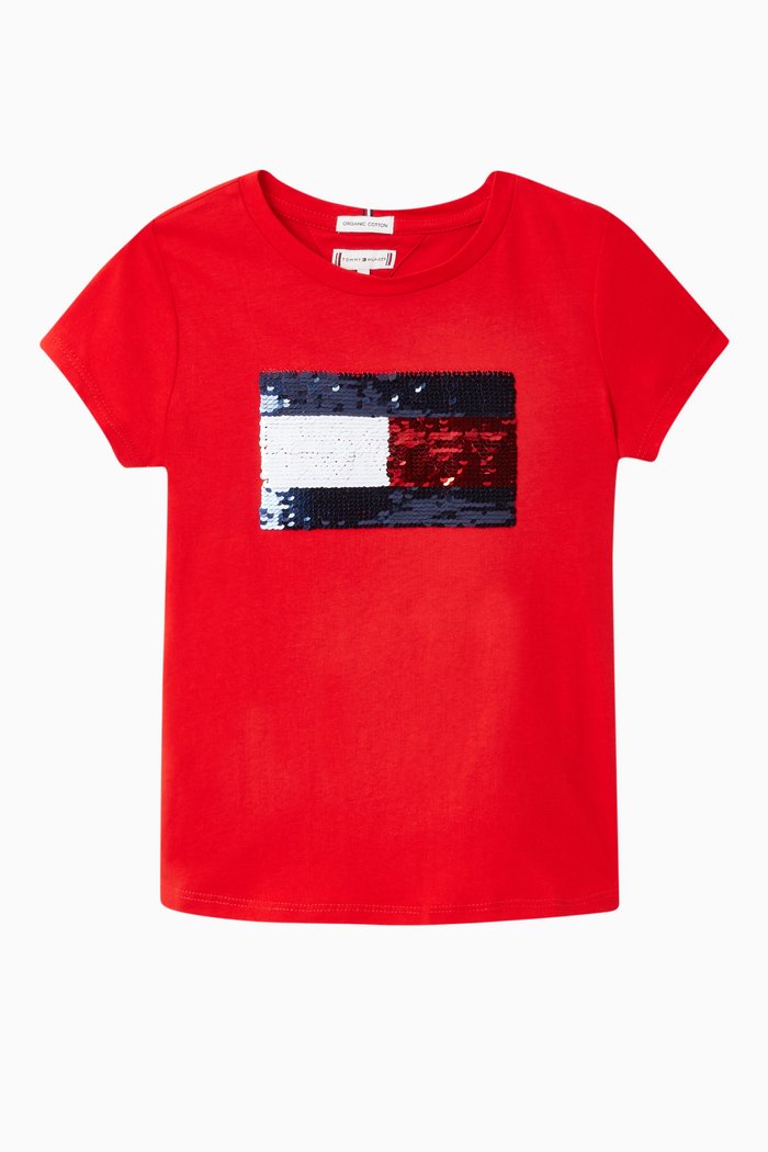 

Tommy Flip Sequin Jersey T-Shirt, Red