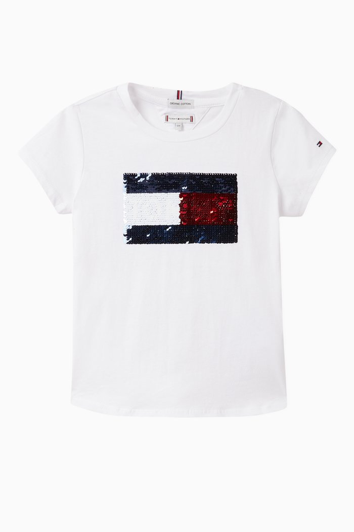 

Tommy Flip Sequin Jersey T-Shirt, White