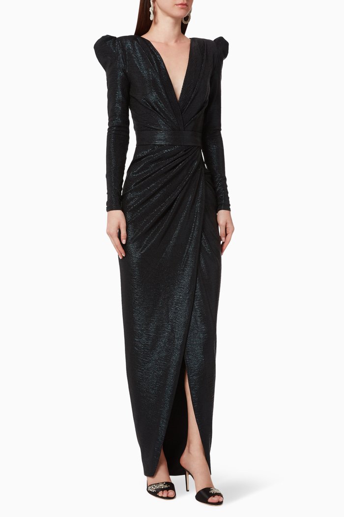 

Metallic Draped Gown, Black