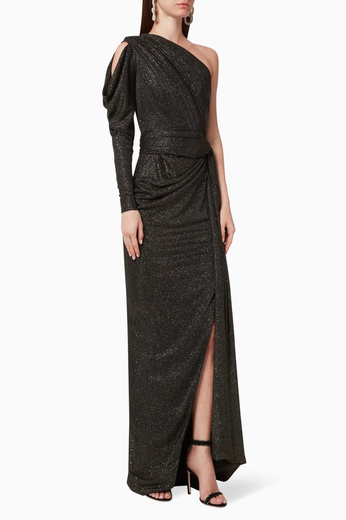 

Metallic One-Shoulder Gown, Gold
