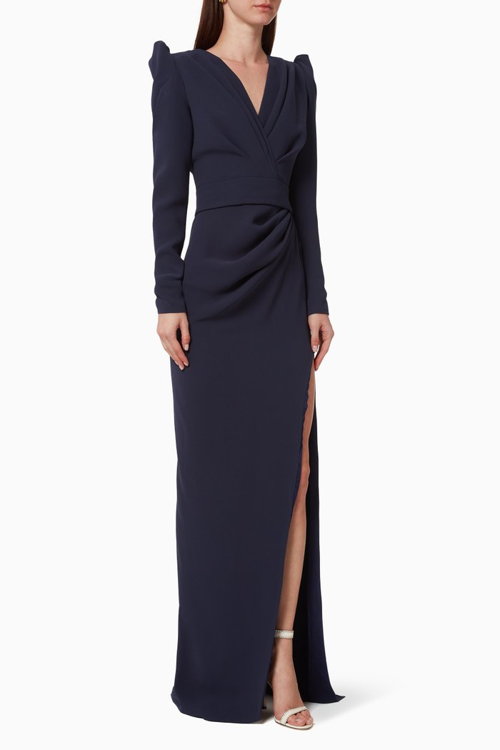 

Ruched Crepe Gown, Blue