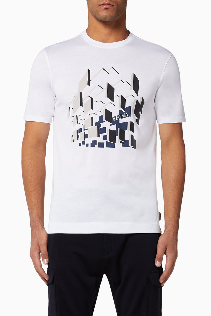 

Geometric 3D Print Cotton T-Shirt, White