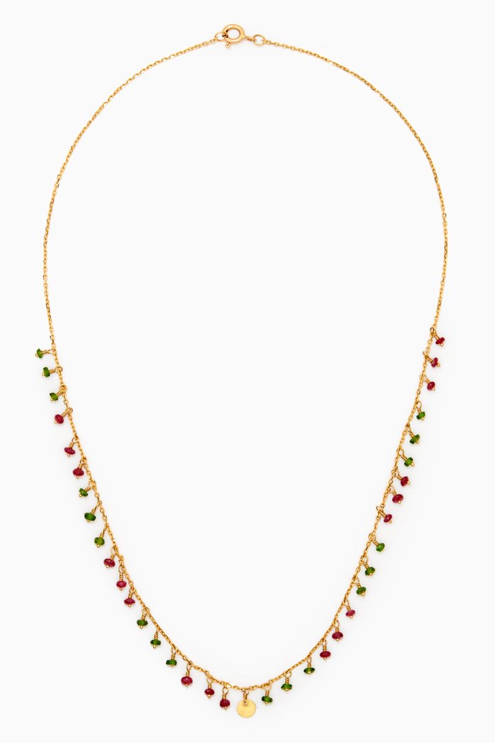 

Hammered Coin & Bead Necklace in 18kt Yellow Gold, Multicolour