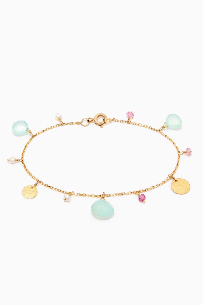 

Hammered Coin & Chalcedony Charm Bracelet in 18kt Yellow Gold, Multicolour
