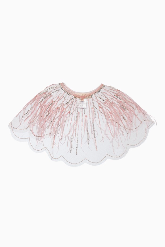 

Allegra Sequin Feathers Tulle Cape, Pink