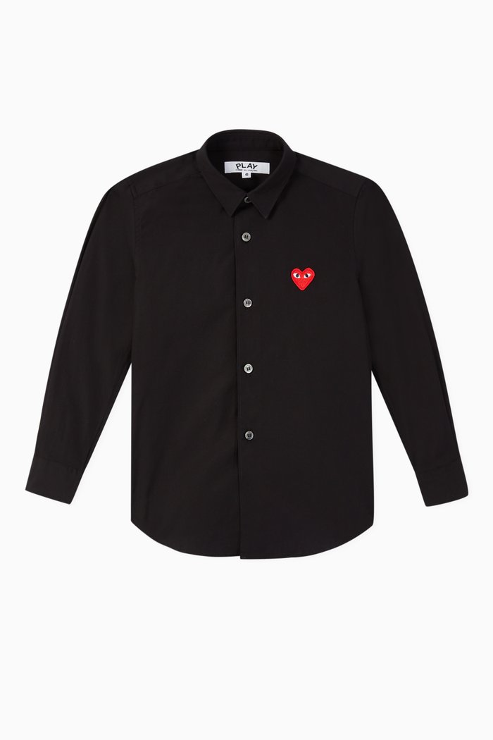 Logo Appliqué Cotton Shirt, Black