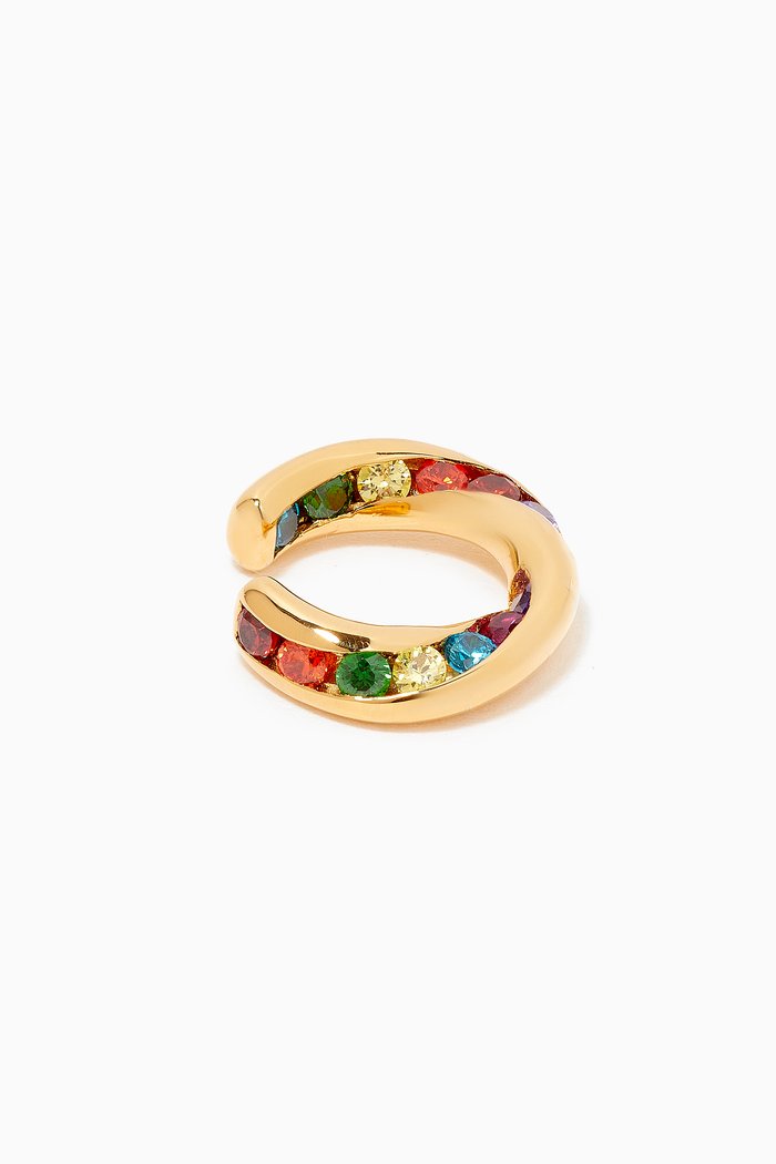 

Rainbow Treasure Single Cuff in 18kt Yellow Gold Vermeil, White