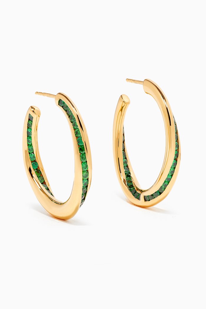 

Emerald Seashell Hoops in 18kt Yellow Gold Vermeil, Green