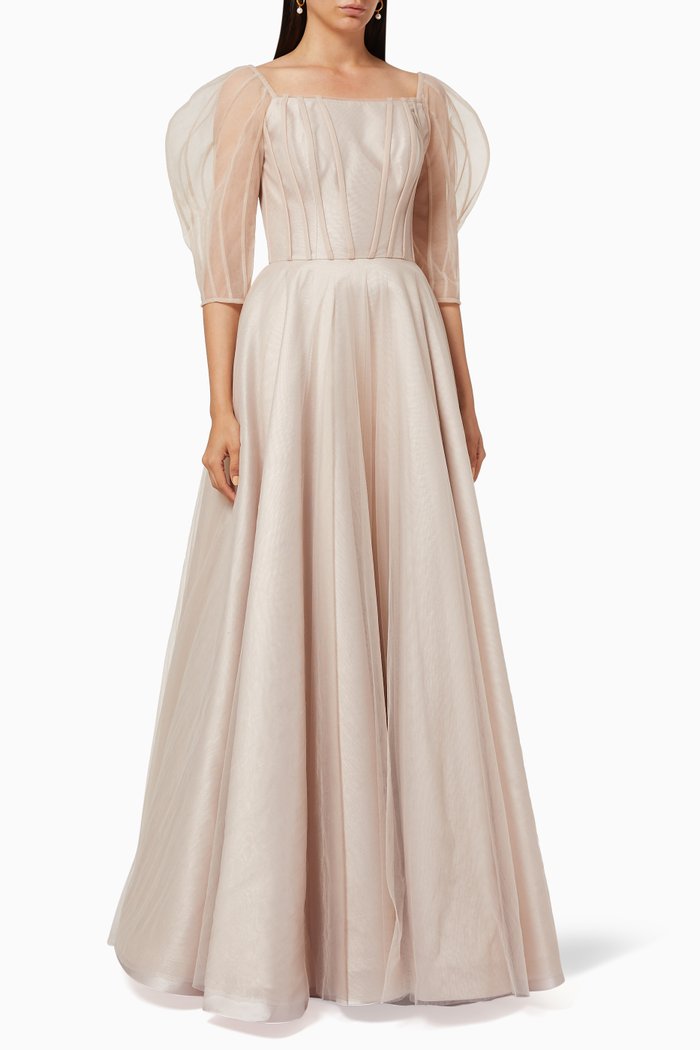 

Ruffle Organza Gown, Grey