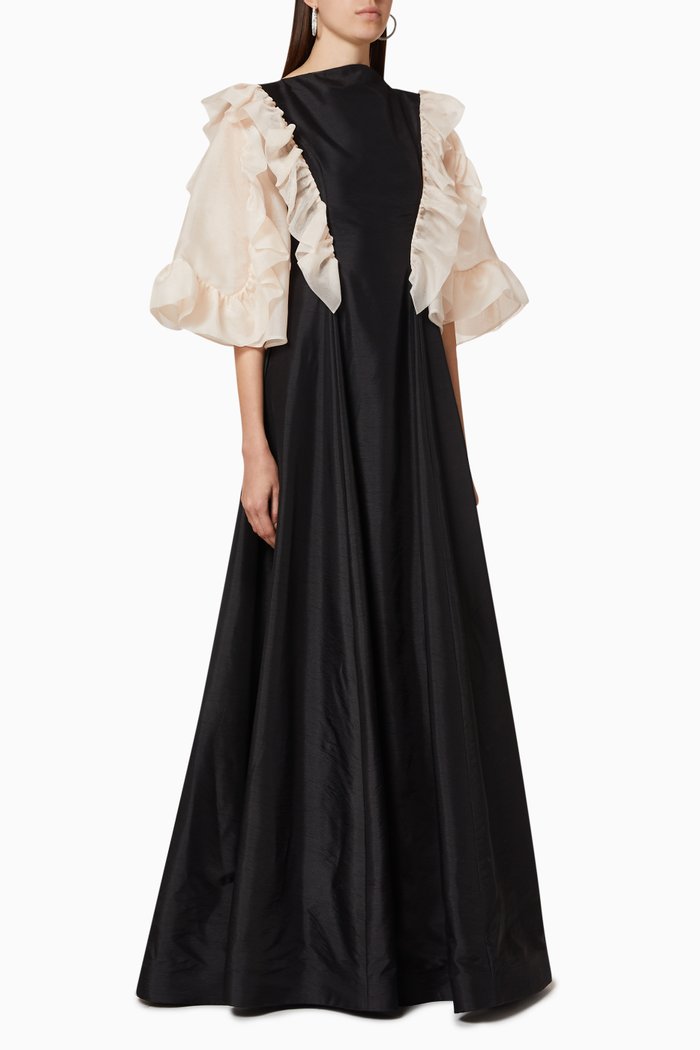 

Frill Two-Tone Gown, Black
