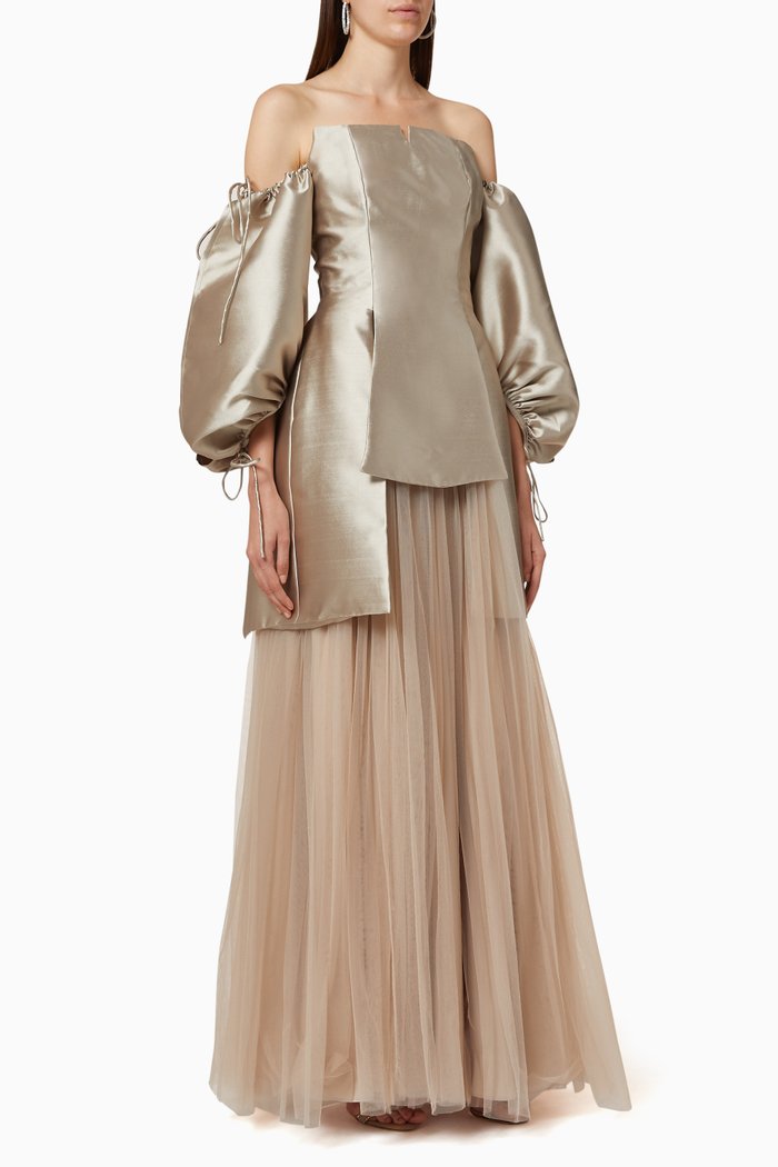 

Faille Top & Tulle Skirt Set, Silver