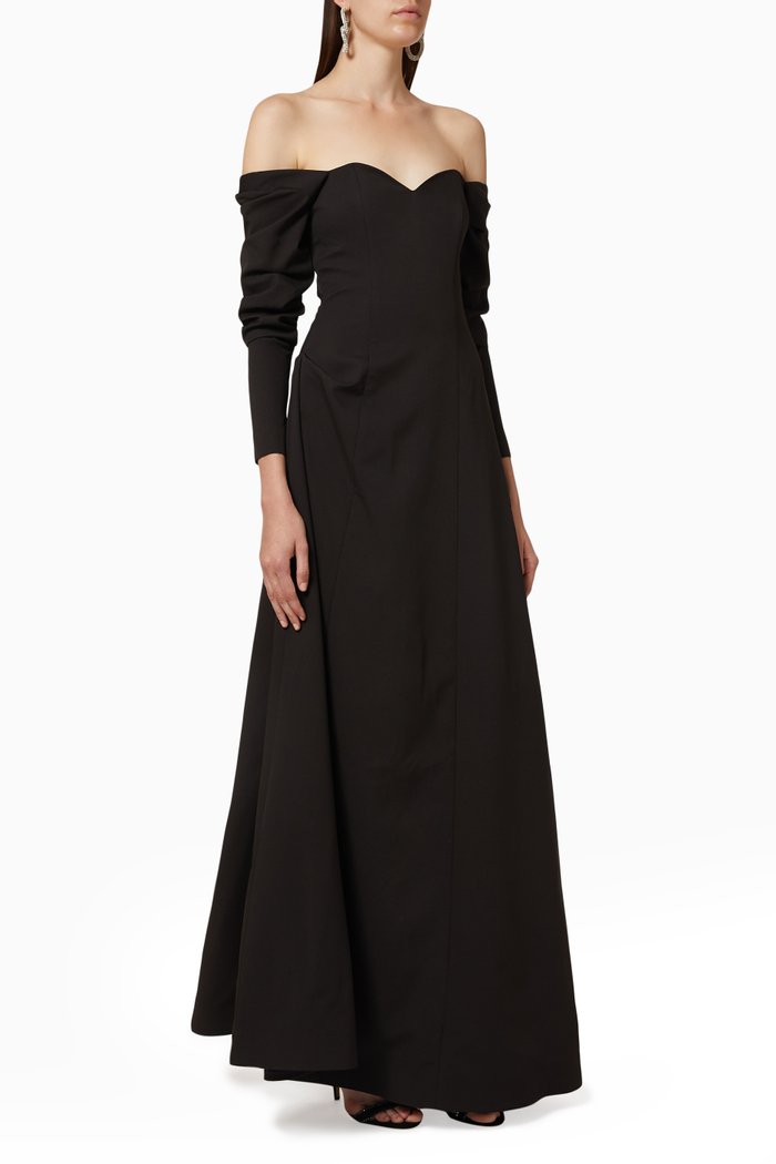 

Draped Off-The-Shoulder Gown, Black