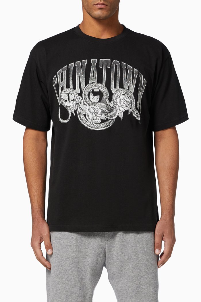 

Snake Arc Cotton T-Shirt, Black
