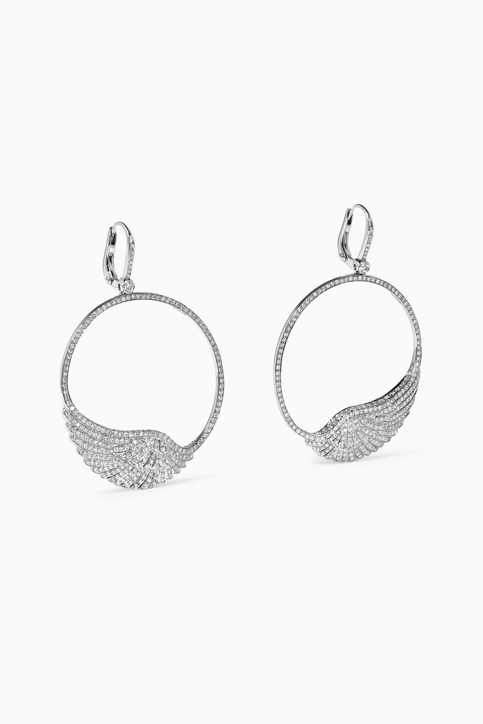 

Wings Classic Diamond Hoop Earrings in 18kt White Gold