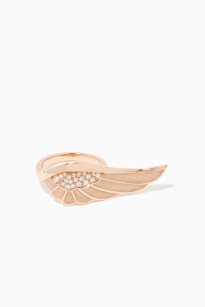 

Wings Reflection "Spring" Diamond Ring with Enamel in 18kt Rose Gold, Pink
