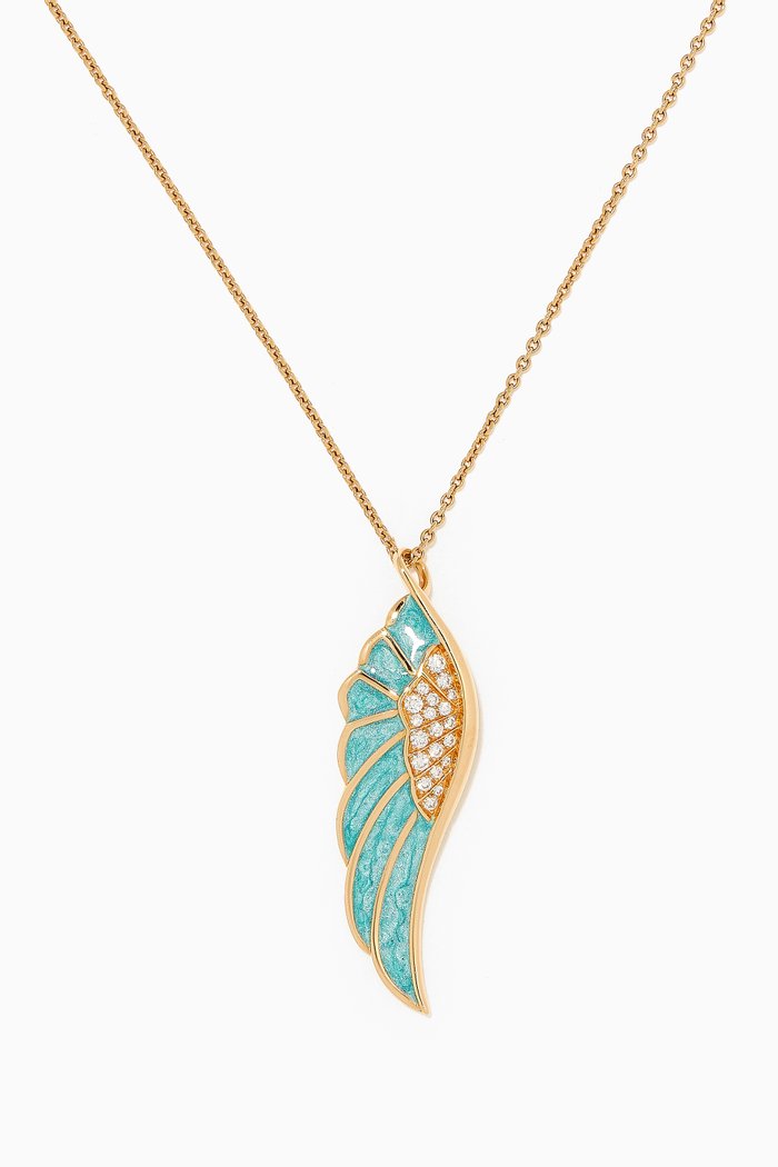 

Wings Reflection "Summer" Medium Diamond Pendant with Enamel in 18kt Yellow Gold, Blue