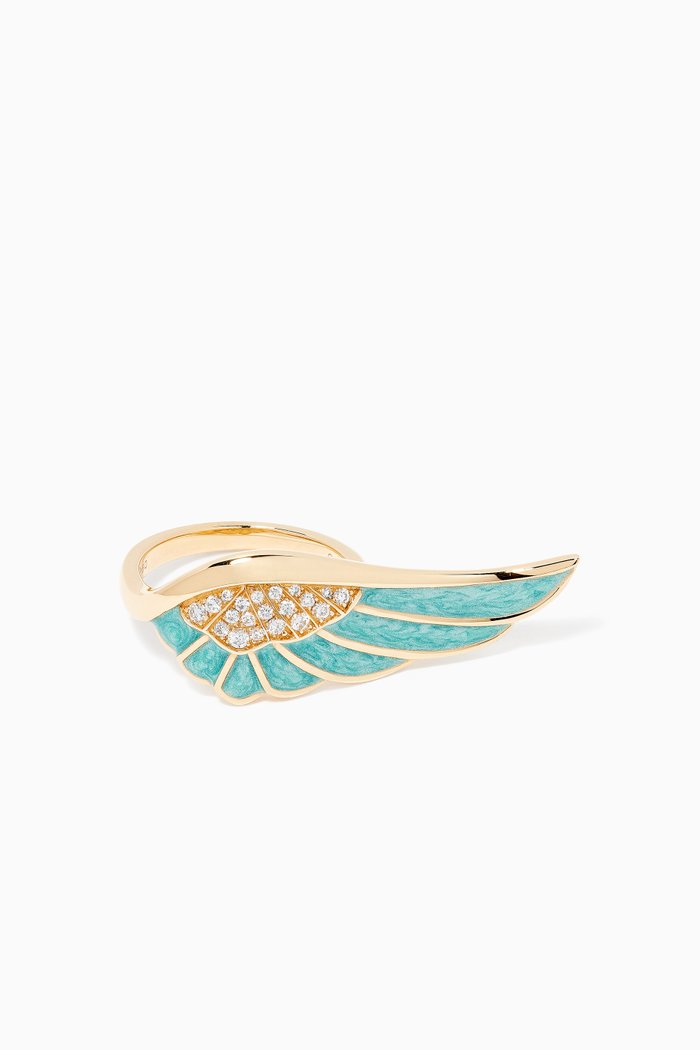 

Wings Reflection "Summer" Diamond Ring with Enamel in 18kt Yellow Gold, Blue