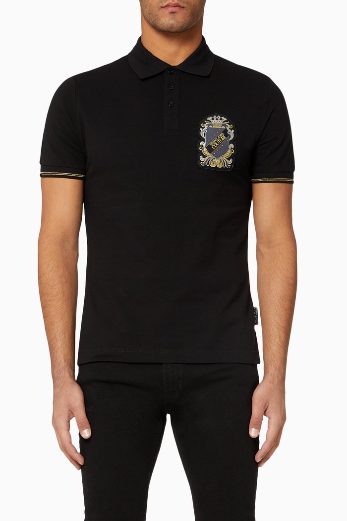 

Shield Patch Cotton Piqué Polo, Black