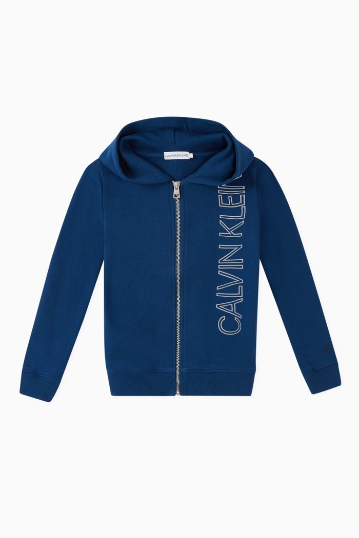 

Reflective Logo Organic Cotton Hoodie, Blue