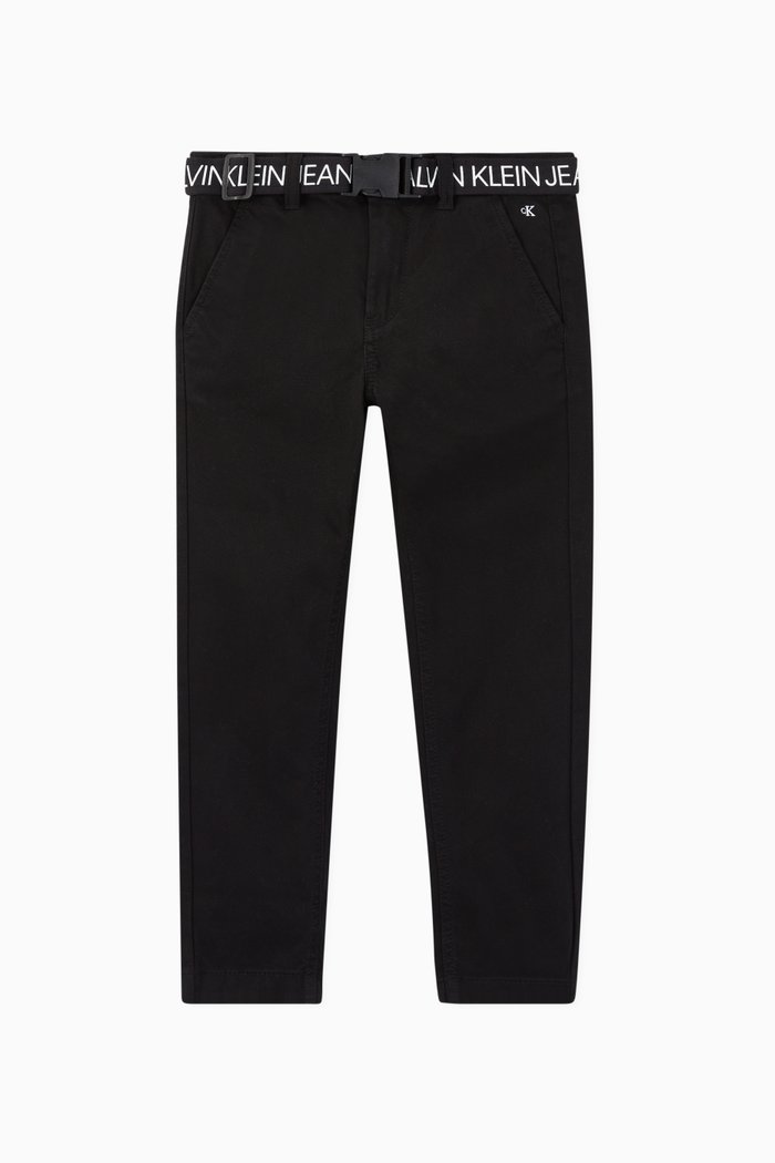 

Logo Belt Cotton Twill Chino Pants, Black