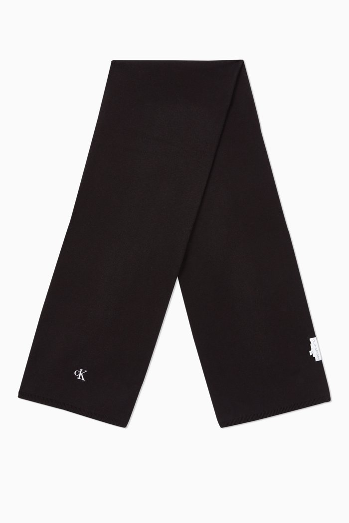 

CK Monogram Scarf in Organic Cotton, Black