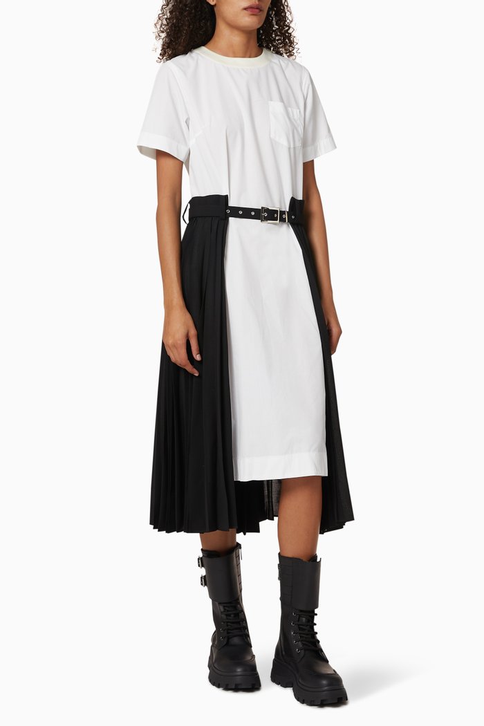 

Two-Tone Cotton Dress, Black
