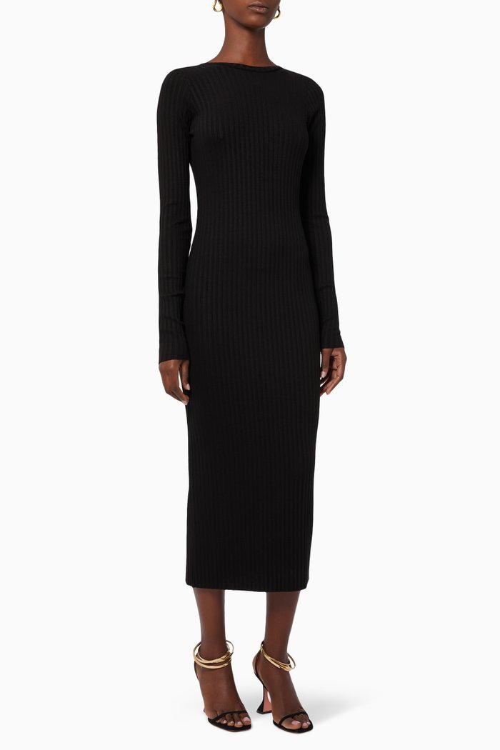 

Framed Rib Banded Dress, Black