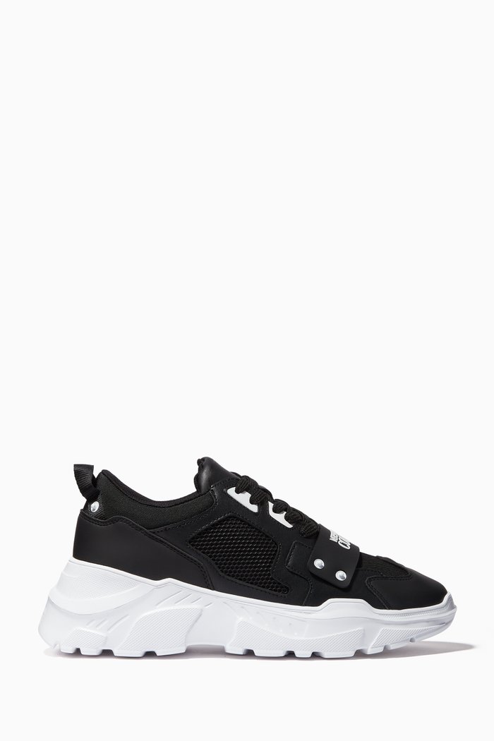 

Logo Chunky Sole Sneakers in Leather, Black