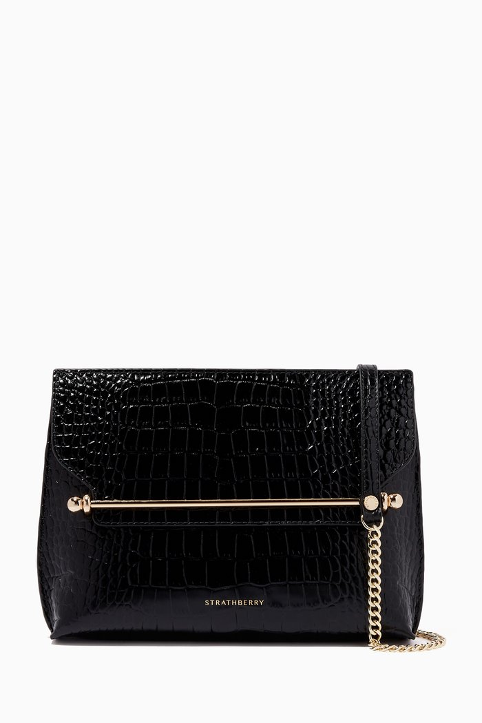 

Stylist Crossbody Bag in Croco Embossed Leather, Black