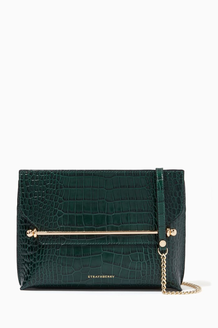 

Stylist Crossbody Bag in Croc-embossed Leather, Green