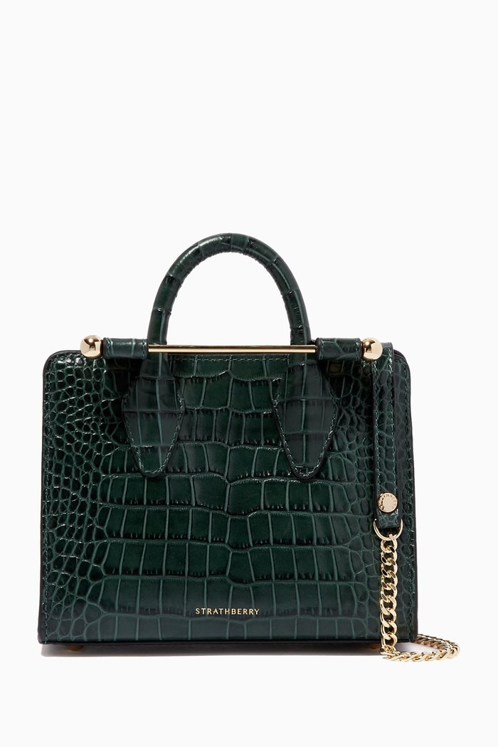

Nano Tote Bag in Croco Embossed Leather, Green