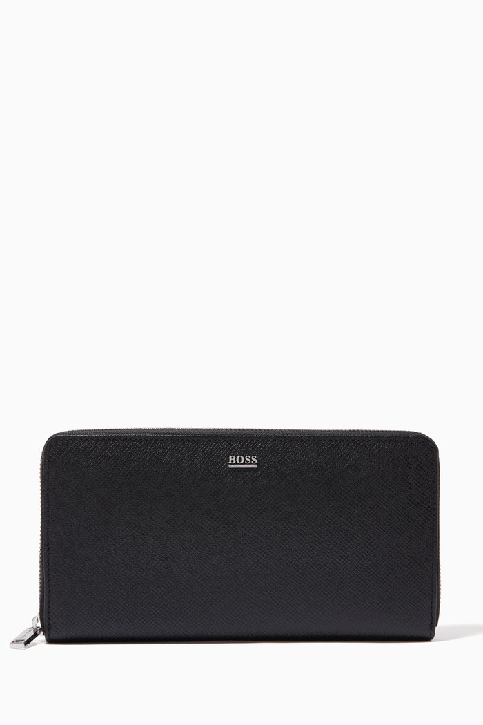

Signature Zip Around Wallet in Leather, Black