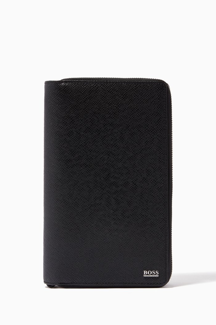 

Signature Zip Around Wallet in Leather, Black