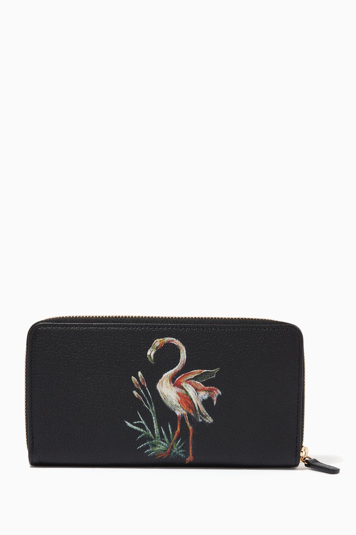 

Flamingo Zipped Travel Wallet in Leather, Black